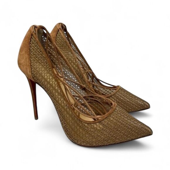 NWOT CHRISTIAN LOUBOUTIN Peropik Biscotto Mesh Red Bottom Stiletto Heels IT38.5 - Picture 8 of 12